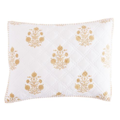 Pia Floral Quilted Sham Goldenrod with Hand-Stitched Edges & Cotton Fill