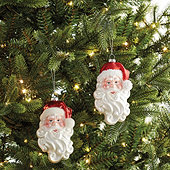 Glass Santa Head Ornaments - Assorted Set of 2