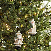 Glass Santa Ornaments - Set of 2