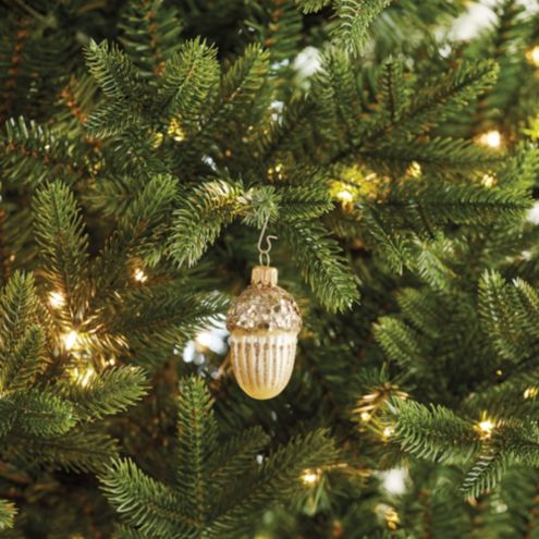 Glitter Acorn Glass Christmas Ornaments Handmade Gold Color Set of 4