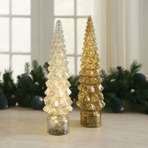 Metallic Glass Micro LED Pedestal Tree & Warm White Lights