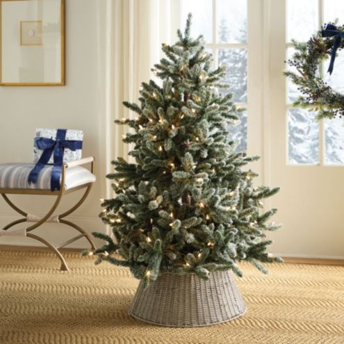 Prelit Flocked White Fir Tree with Basket