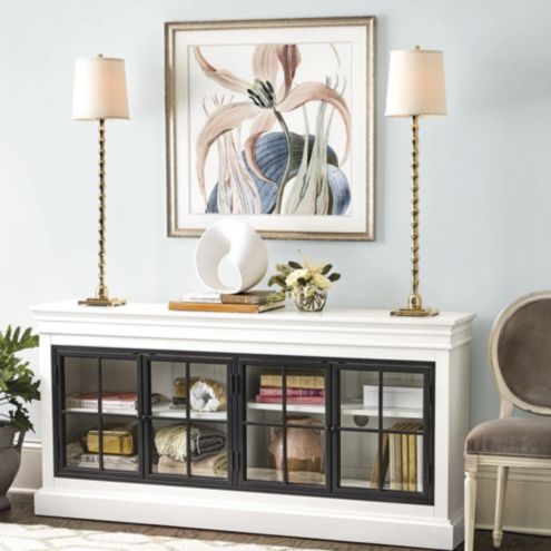 Valerie Buffet Lamp with Classic Tapered Linen Shade & Brass Detailing