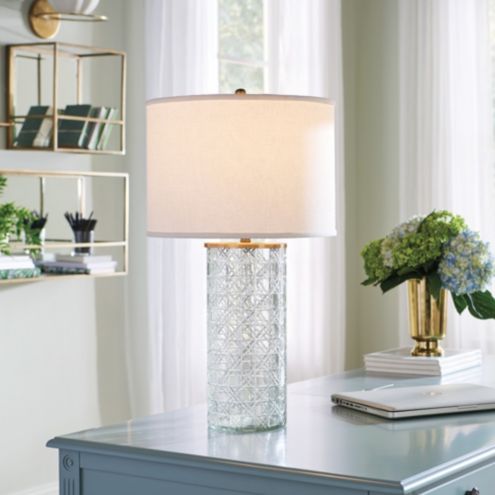 Etched glass store table lamp