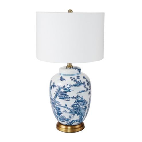 Mai Chinoiserie Ginger Jar Lamp Blue & White with Drum Shade