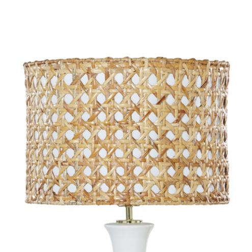 Rattan Drum Shade Handwoven Eyelet Weave & Ivory Cotton Lining