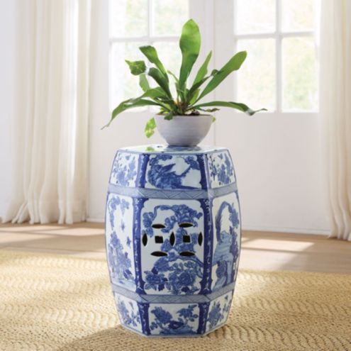 Silvie Garden Stool Hand Painted Blue & White Porcelain with