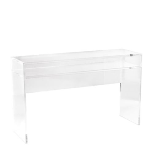 Acrylic console table on sale with shelf