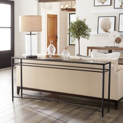 Lindale Long Console Table with Coffee Stained Wood Top & Black