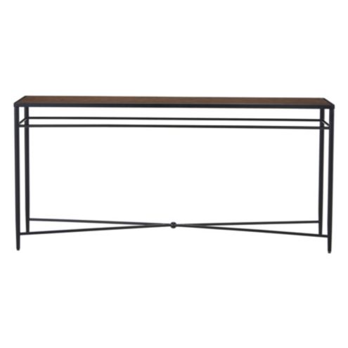 long console table with shelves