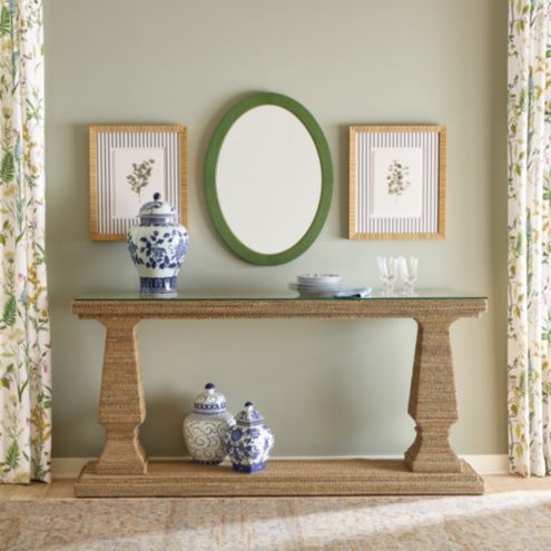 Henry Console Table with Wood Base & Woven Abaca Fibers