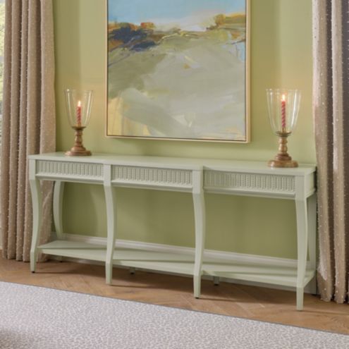 Leo Console Table with Mango Wood & Lacquered Mint Finish