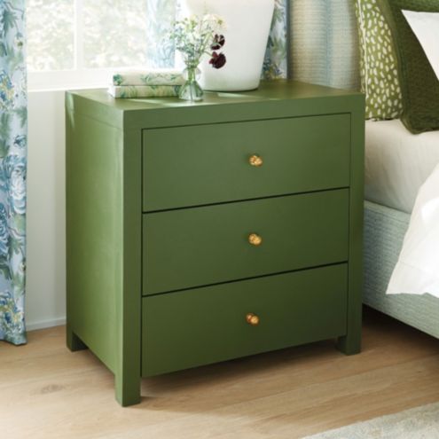 Santone 3-Drawer Nightstand with Moss Green Finish & Gold Knob Pulls