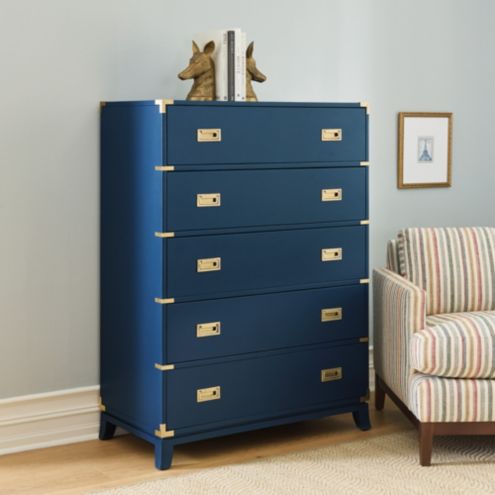 Carson Kressley Daventry Tall Dresser, Navy Lacquer Brass
