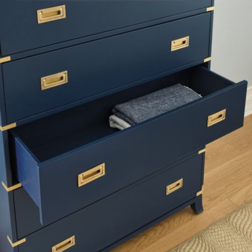 Carson Kressley Daventry Tall Dresser, Navy Lacquer Brass
