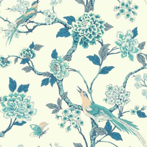 Chinoiserie Garden Wallpaper Swatch - Blue/White | Ballard Designs