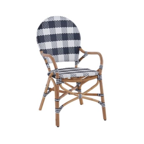 Soleil Bistro Chair with Steam-Bent Rattan & Navy White Gingham