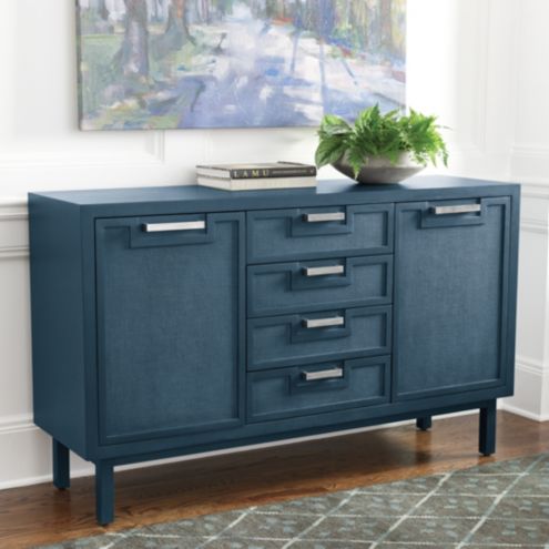 Sumter Sideboard Raffia Covered Storage Cabinet with Doors and Drawers
