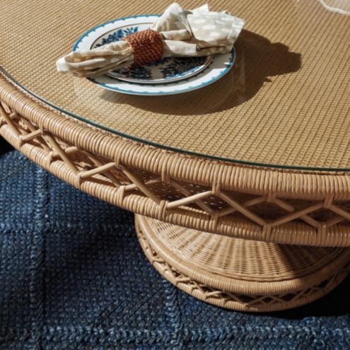 SK Southport Round Dining Table in Mahogany & Decorative Rattan