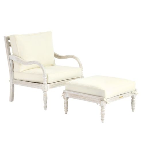 Ceylon Whitewash Lounge Chair Ottoman With Cushions