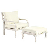Ceylon Whitewash Lounge Chair & Ottoman with Cushions