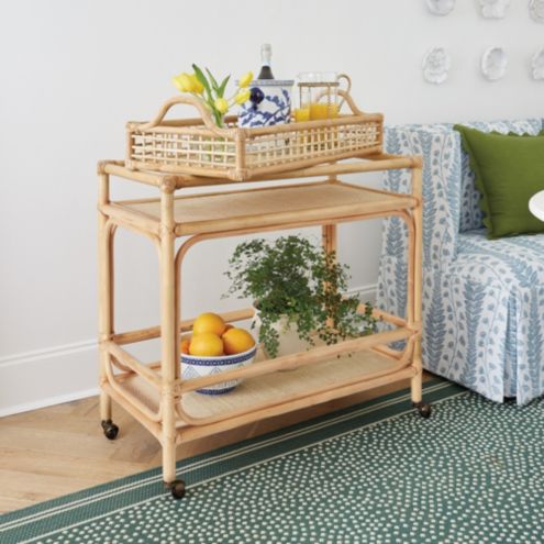 Santiago Rattan Bar Cart with Handmade Frame & Natural Rattan