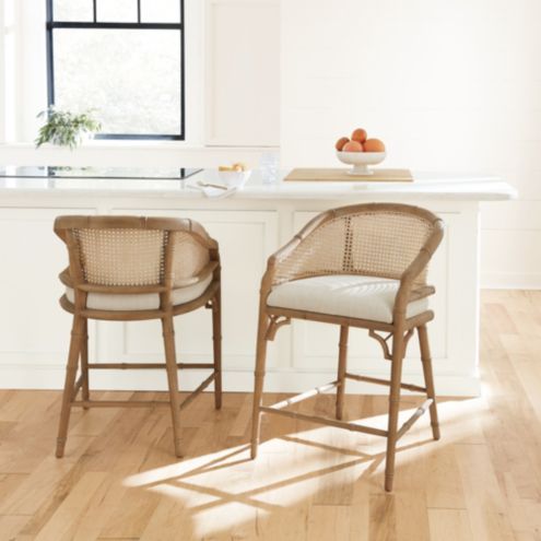 Anna Cane Back Counter Stool with Natural Linen Seat