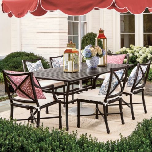 SK Directoire 7 Piece Dining Set & Cushions with Rust Resistant