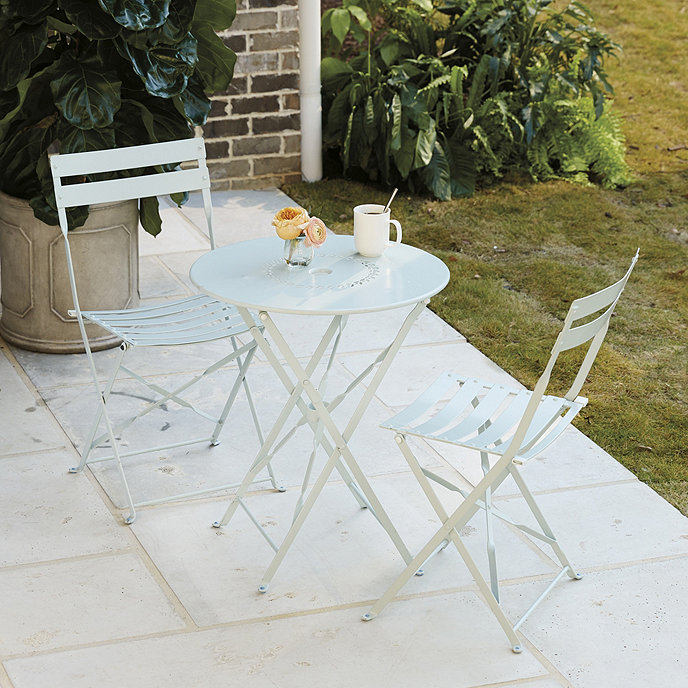 Caf Round Folding Patio Table With, Folding Patio Set With Umbrella