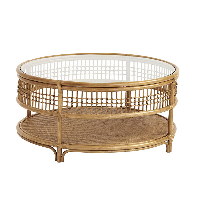 Beverly Rattan Round Coffee Table, Round Rattan Side Table With Shelf