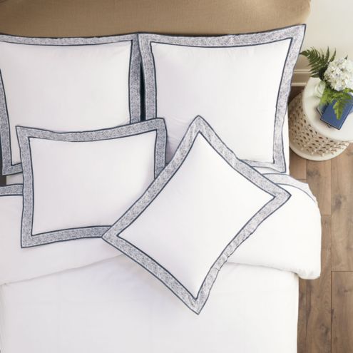 Lulu Embroidered Stripe Border Quilted Pillow Sham Bedding