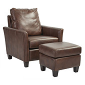 Layla Leather Chair & Ottoman - Chocolate