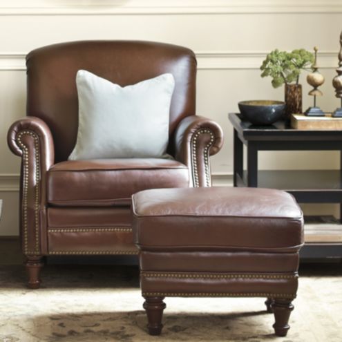 Theodore Leather Chair & Ottoman Set | Ballard Designs