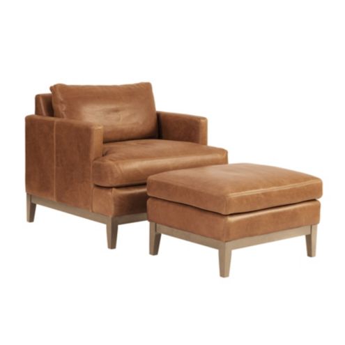 Tan leather 2025 chair and ottoman