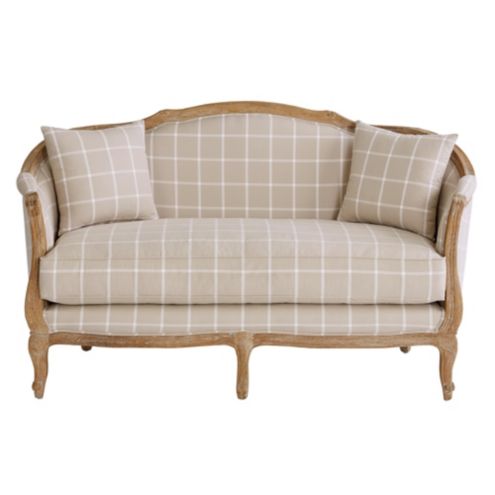 Sofia Settee Limited Edition in Windowpane Natural Fabric