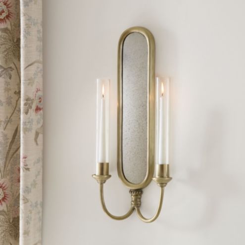 Wall Candle Sconce w. Mirror Antique Brass - Strömshaga