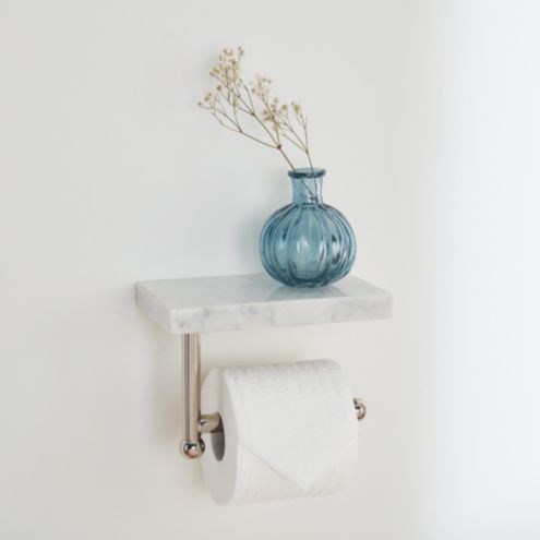 Wall Mount Toilet Roll Holder With Marble Shelf Black/ Gold