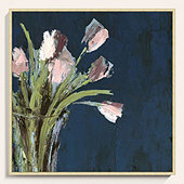 Tulips on Blue Framed Canvas