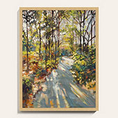 A Sunlit Stroll Framed Canvas - Oak