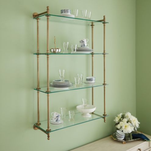 Glass And Brass Bar Shelves Design Ideas