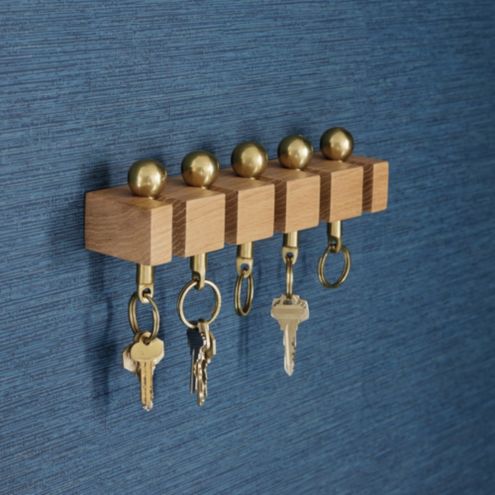 Sphere Wooden Key Rack For Wall Oak & Brass